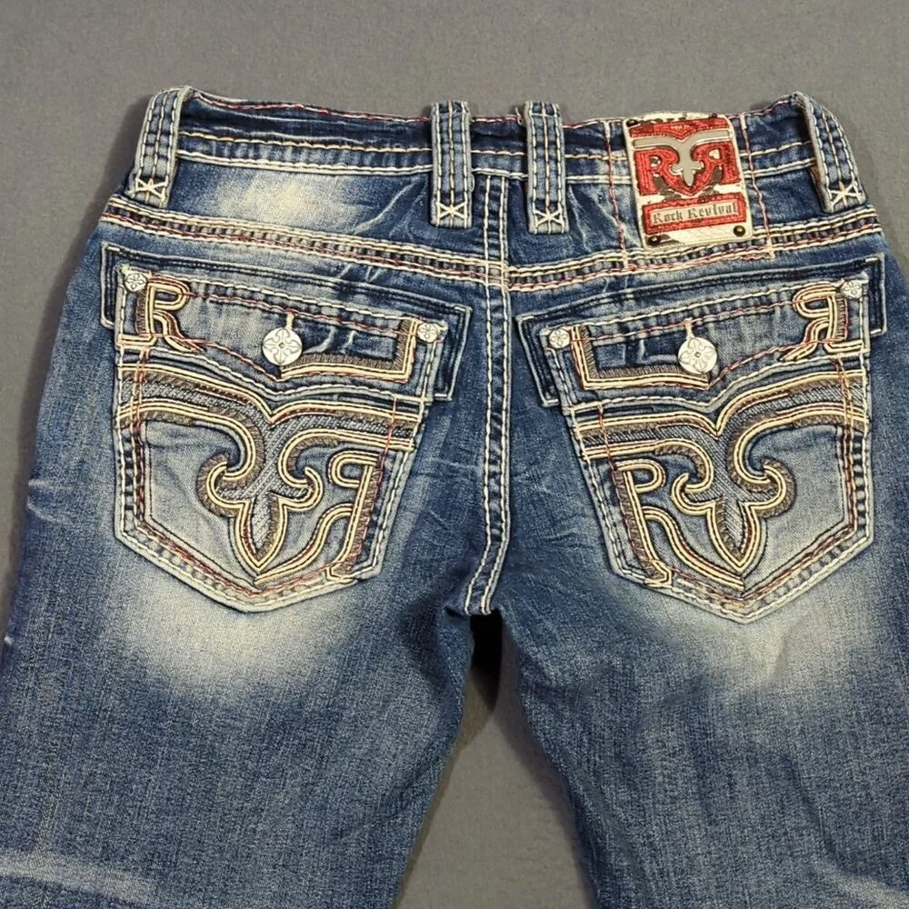 Rock Revival Jeans Men's 29 Fits 31x31 Blue Remi Straight Distressed Destroyed